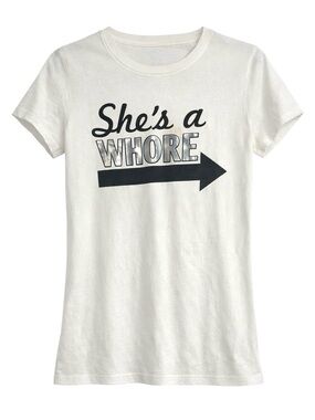 White Graphic Tee "She's a W****”Spencer’s Y2K